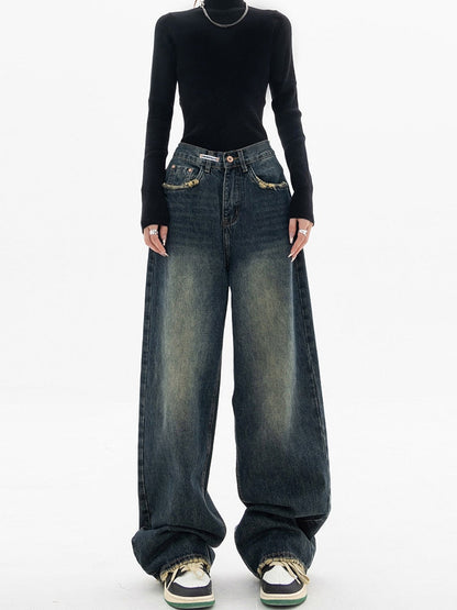 Women's High-Waisted Distressed Wide Leg Jeans Comfortable - VibreMode