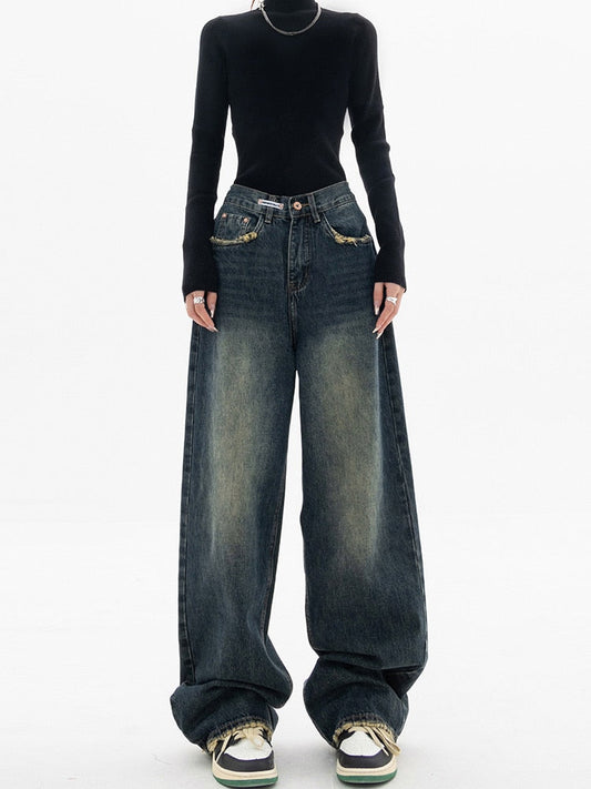 Women's High-Waisted Distressed Wide Leg Jeans Comfortable - VibreMode