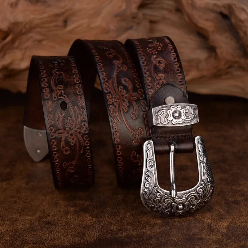 Rugged Brown Leather Western Belt