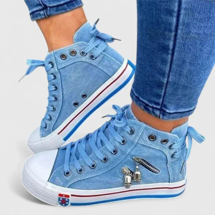 Women's Casual High Top Lace Sneakers with Zipper - VibreMode