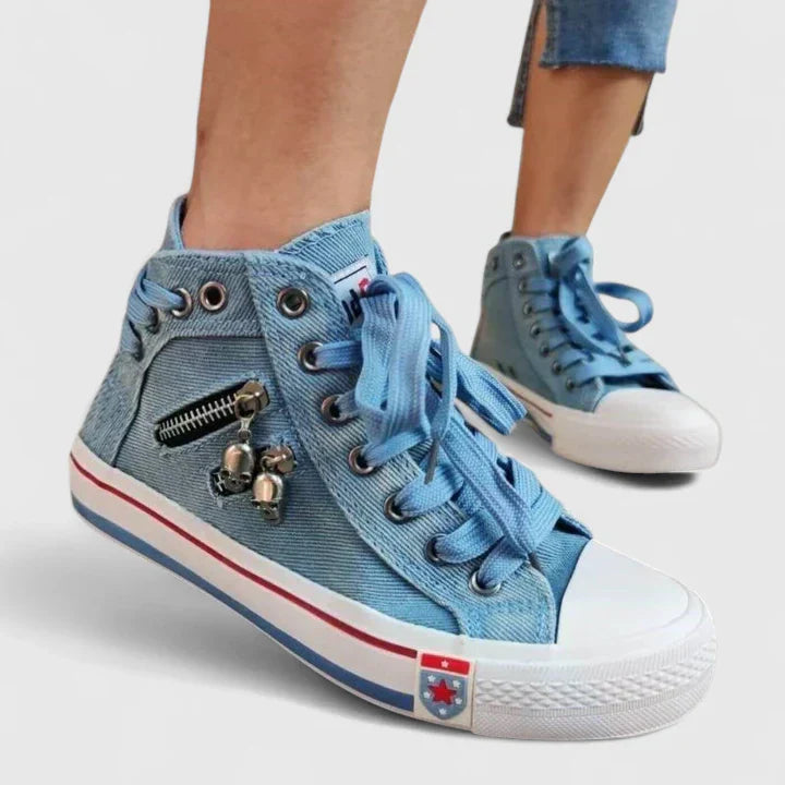 Women's Casual High Top Lace Sneakers with Zipper