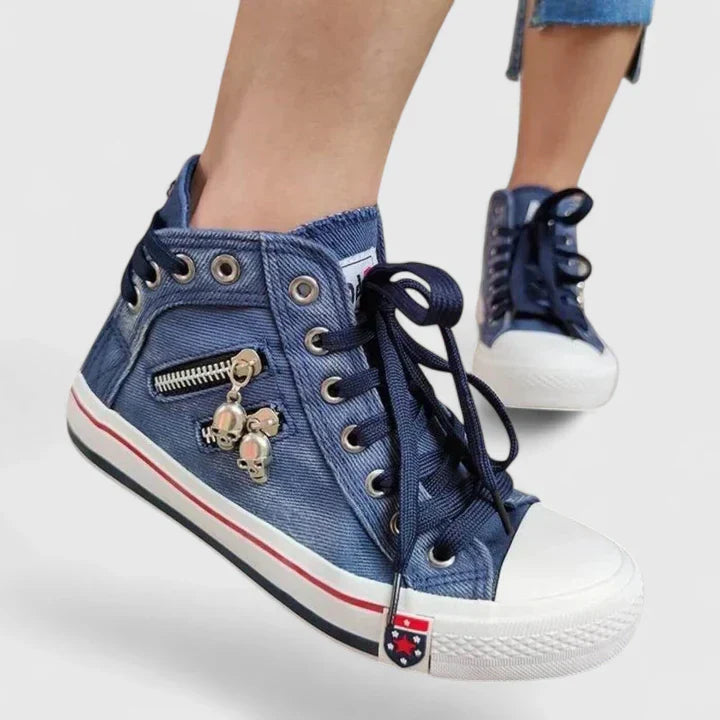 Women's Casual High Top Lace Sneakers with Zipper