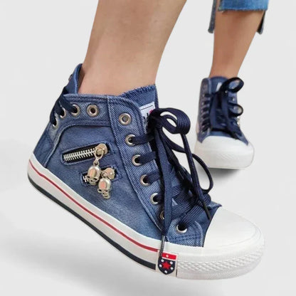 Women's Casual High Top Lace Sneakers with Zipper