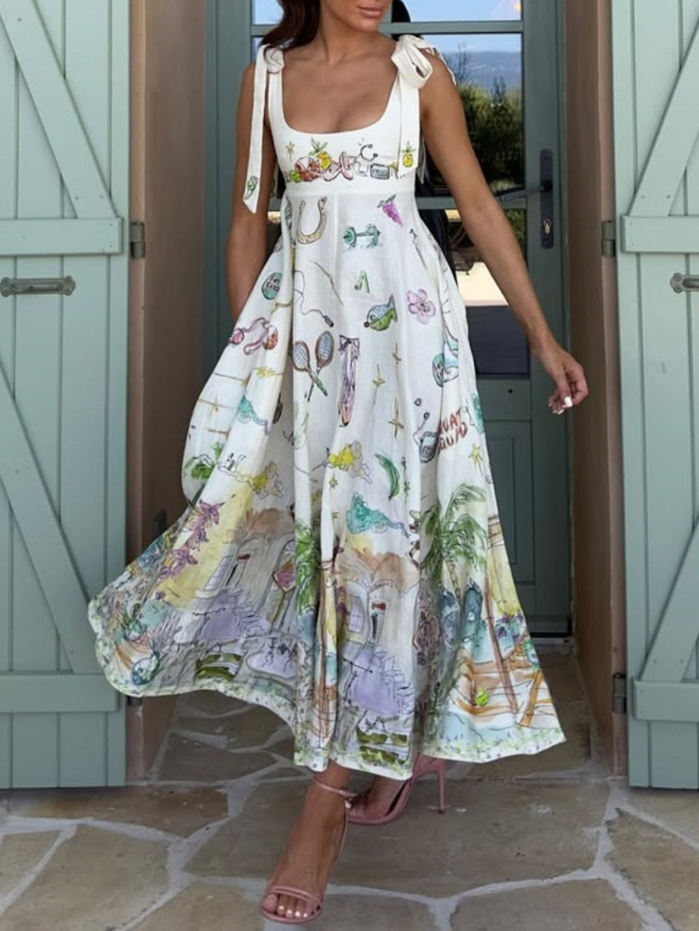 Chic Hand Painted Midi Dress for Women - VibreMode