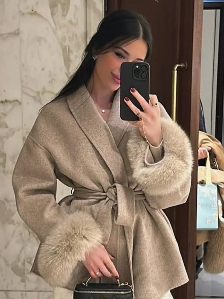 Elysia Women's Faux Fur Cuff Coat