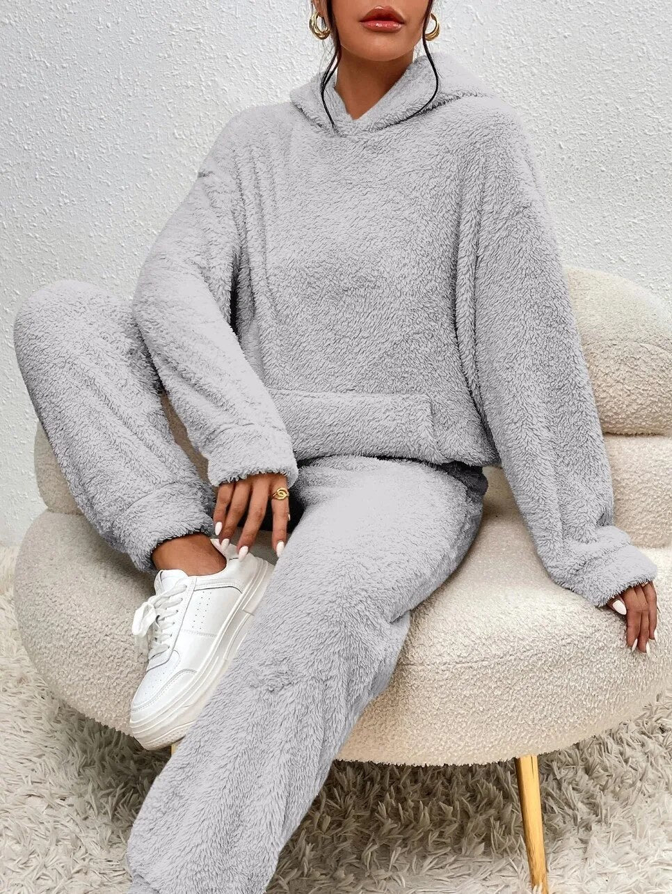 Teddy Hooded House Suit Ultra Comfortable Cozy Beige