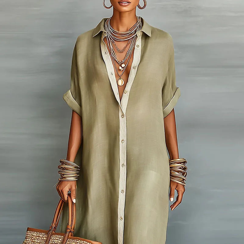 Women's Linen Sundress Long Shirt Style