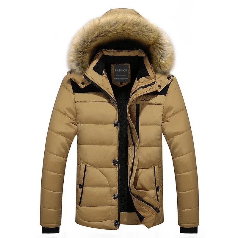 Men's Down Parka Wool Lined Warm Black