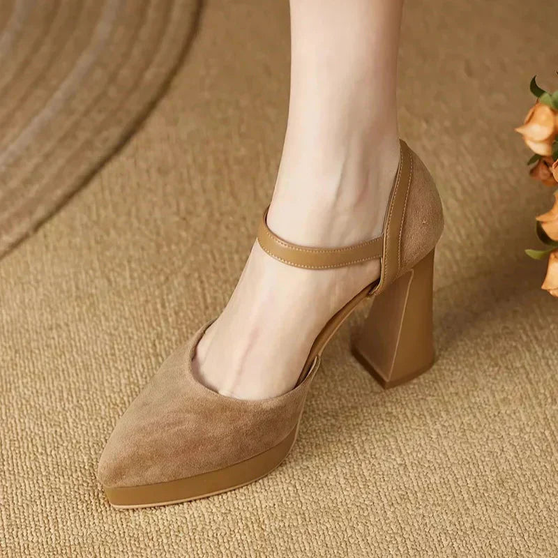 Ladies High Heel Ankle Strap Block Pumps Shoes