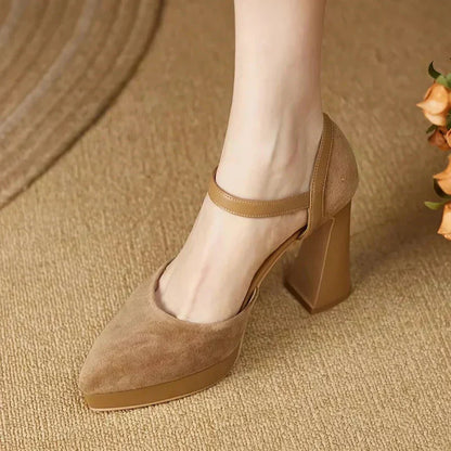 Ladies High Heel Ankle Strap Block Pumps Shoes