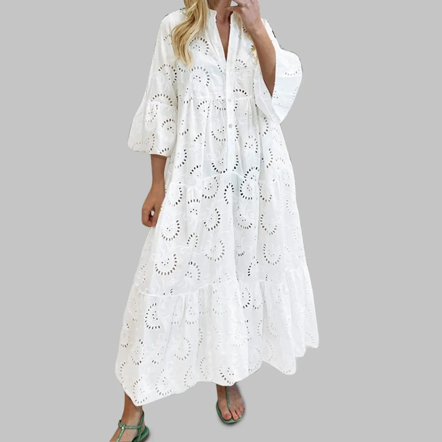 Flowy Crochet Summer Dress with Bell Sleeves