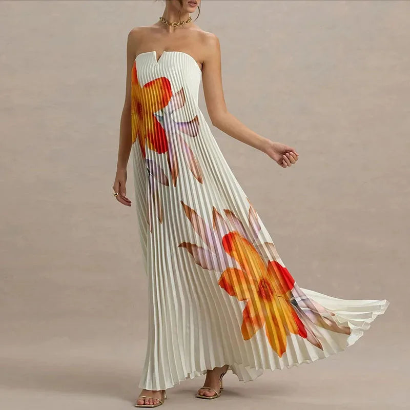 Women's Strapless Maxi Floral Dress - VibreMode