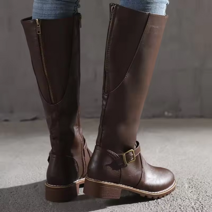 Women's Knee-High Boots Closed Toe Buckle Detail