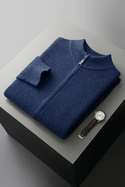 Men's Zip Front Cardigan Ribbed Collar