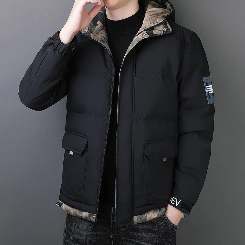 Men's Windproof Parka Jacket Waterproof Thick Hooded Multi-Pocket
