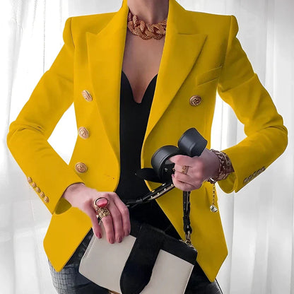 Elegant Double Breasted Ladies Gold Button Blazer