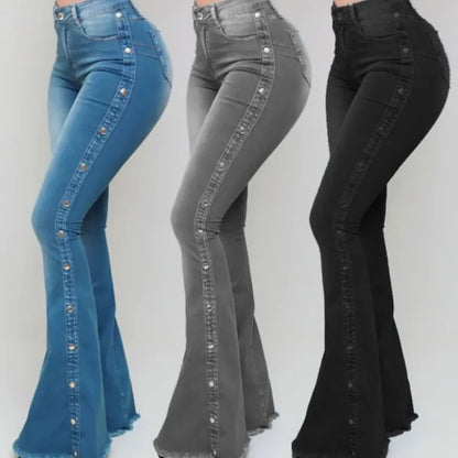 Women's High Waist Flare Jeans Stretch Denim Blue