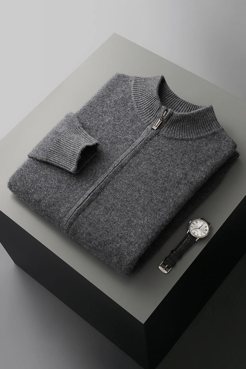 Men's Zip Front Cardigan Ribbed Collar