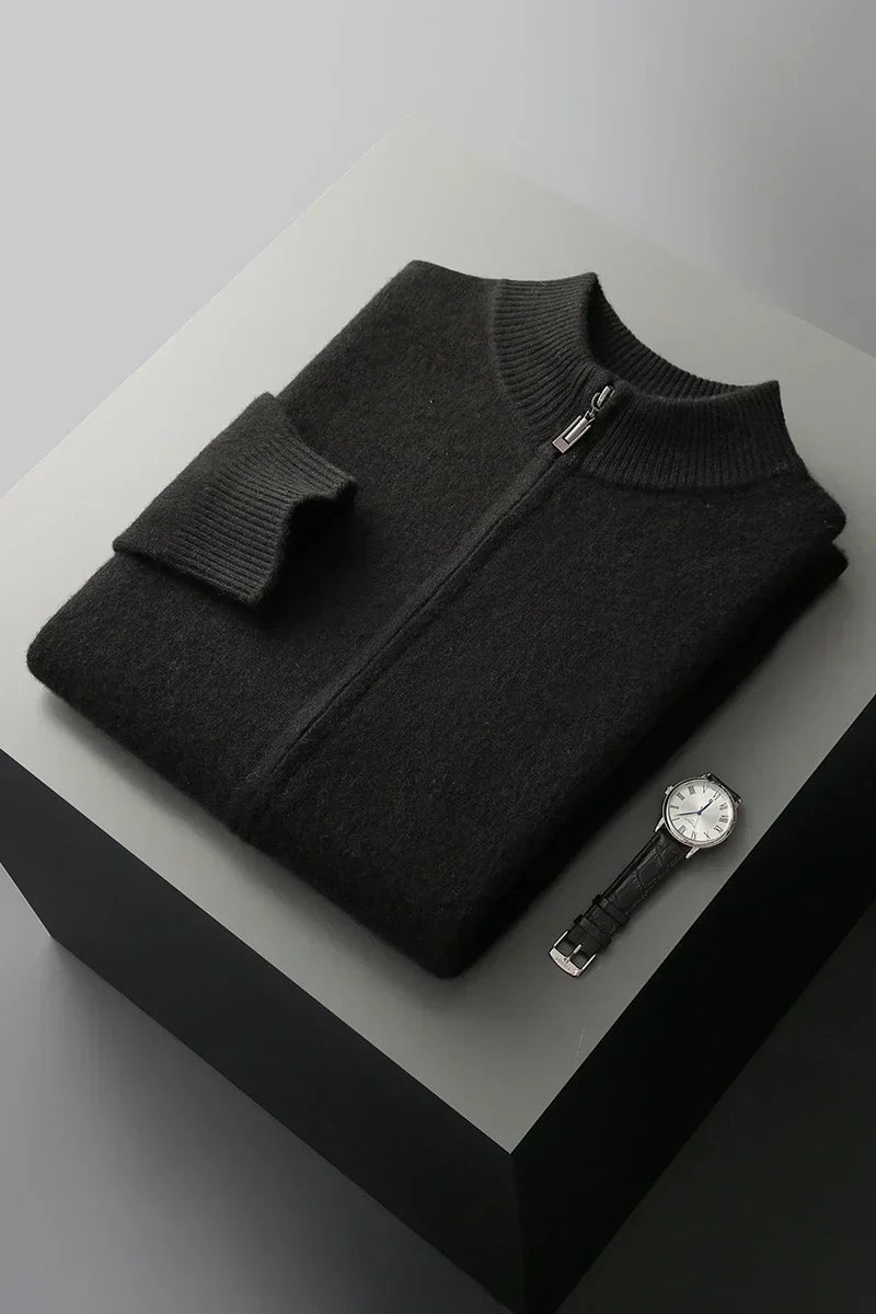 Men's Zip Front Cardigan Ribbed Collar