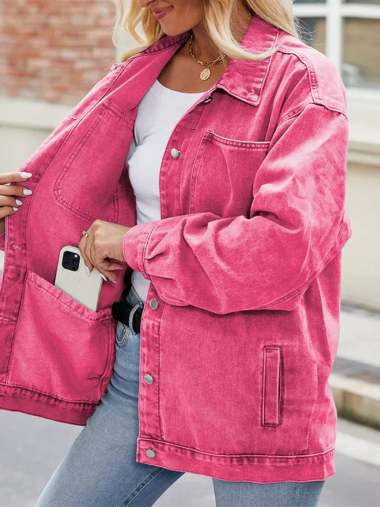 Women's Denim Jacket Oversized Blue Casual - VibreMode
