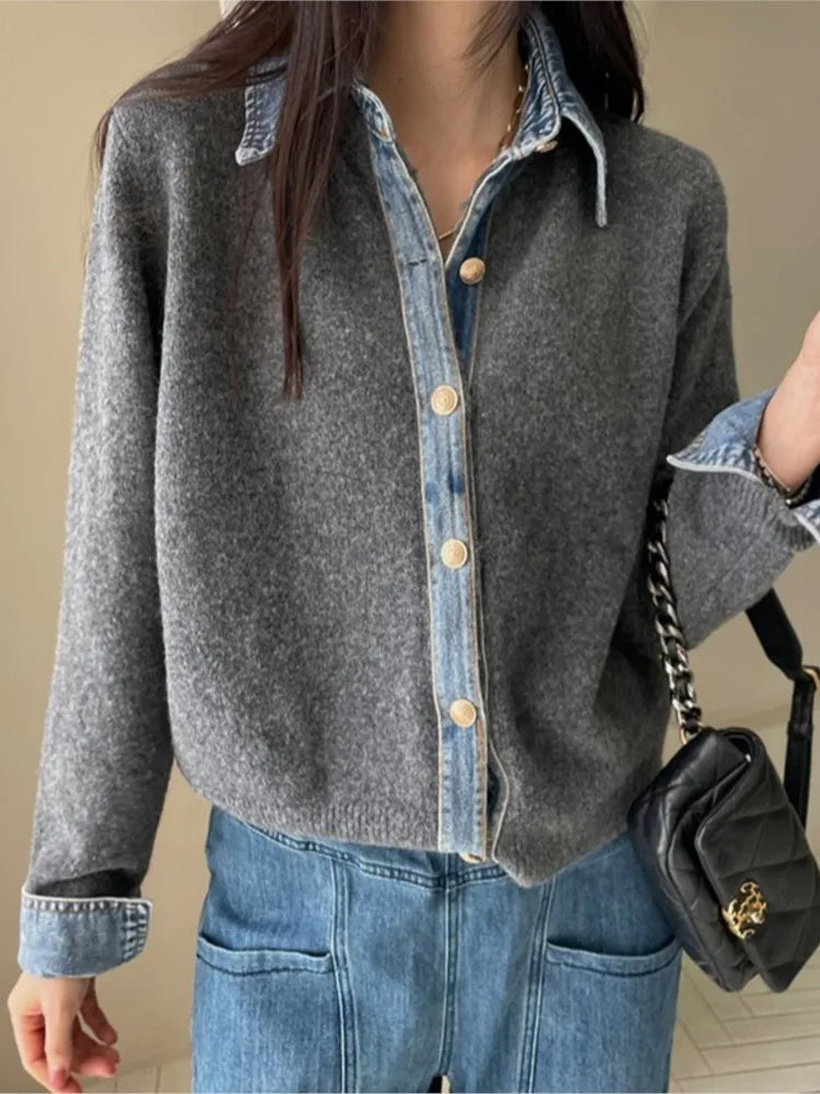 Women's Denim Contrast Cardigan