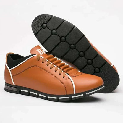 Men's Lace-Up Sneakers Leather Comfortable Black