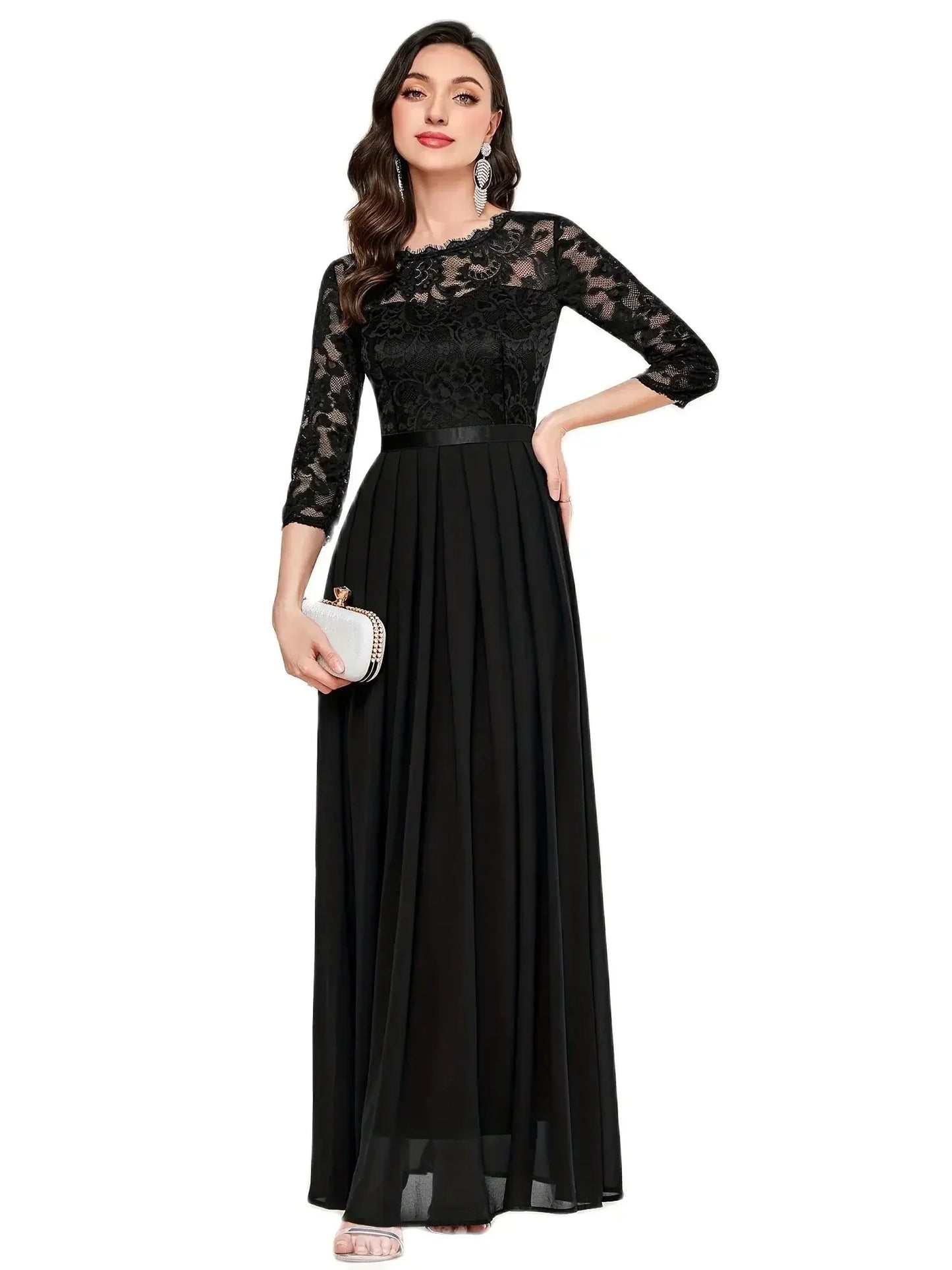 Elegant Lace Ruffled Cap Sleeve Party Gown