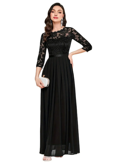 Elegant Lace Ruffled Cap Sleeve Party Gown