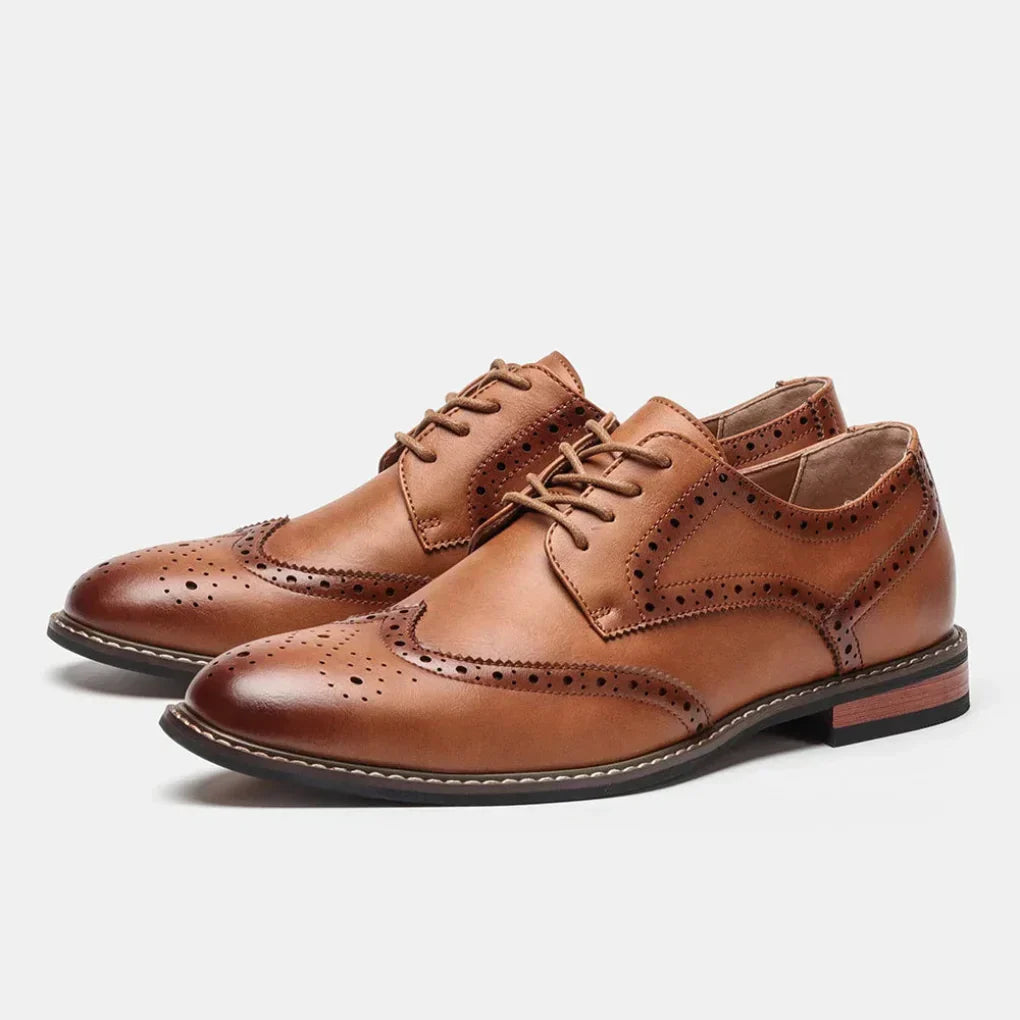 Men's Leather Oxford Shoes Lace Up Wingtip Brogue