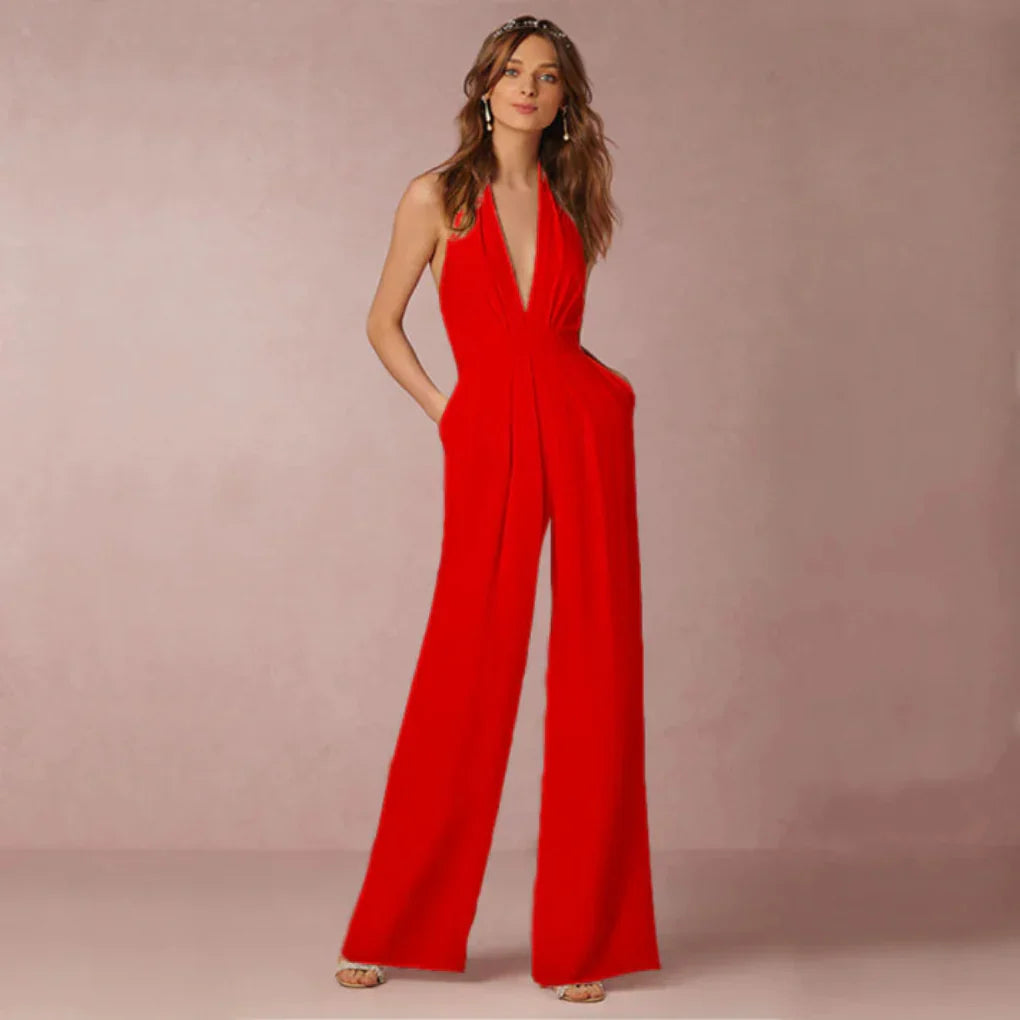 Women's Deep V Neck Backless Jumpsuit