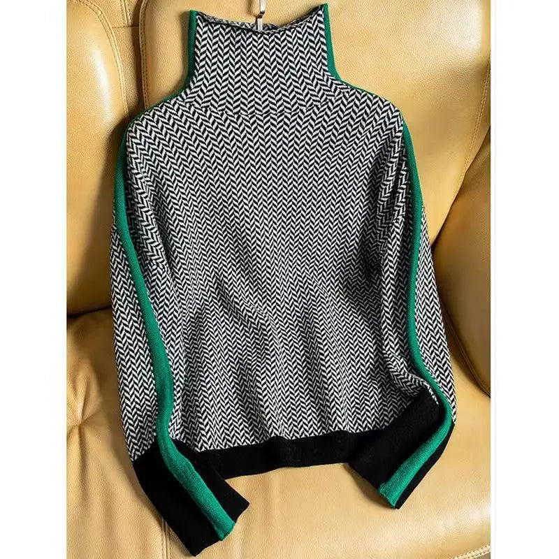 Women's Turtle Neck Printed Sweater