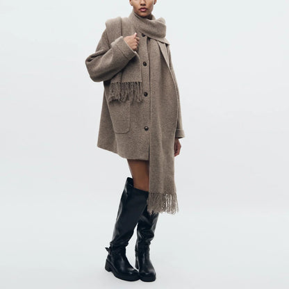 Women's Knit Coat With Scarf - VibreMode