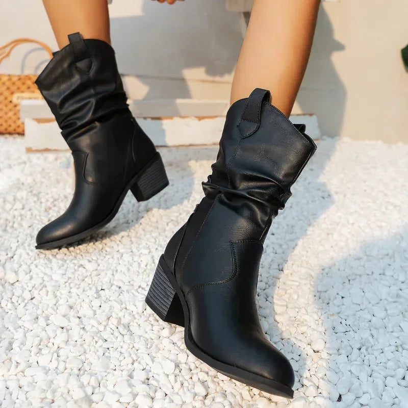 Rugged Brown Cowboy Mid-Calf Boots