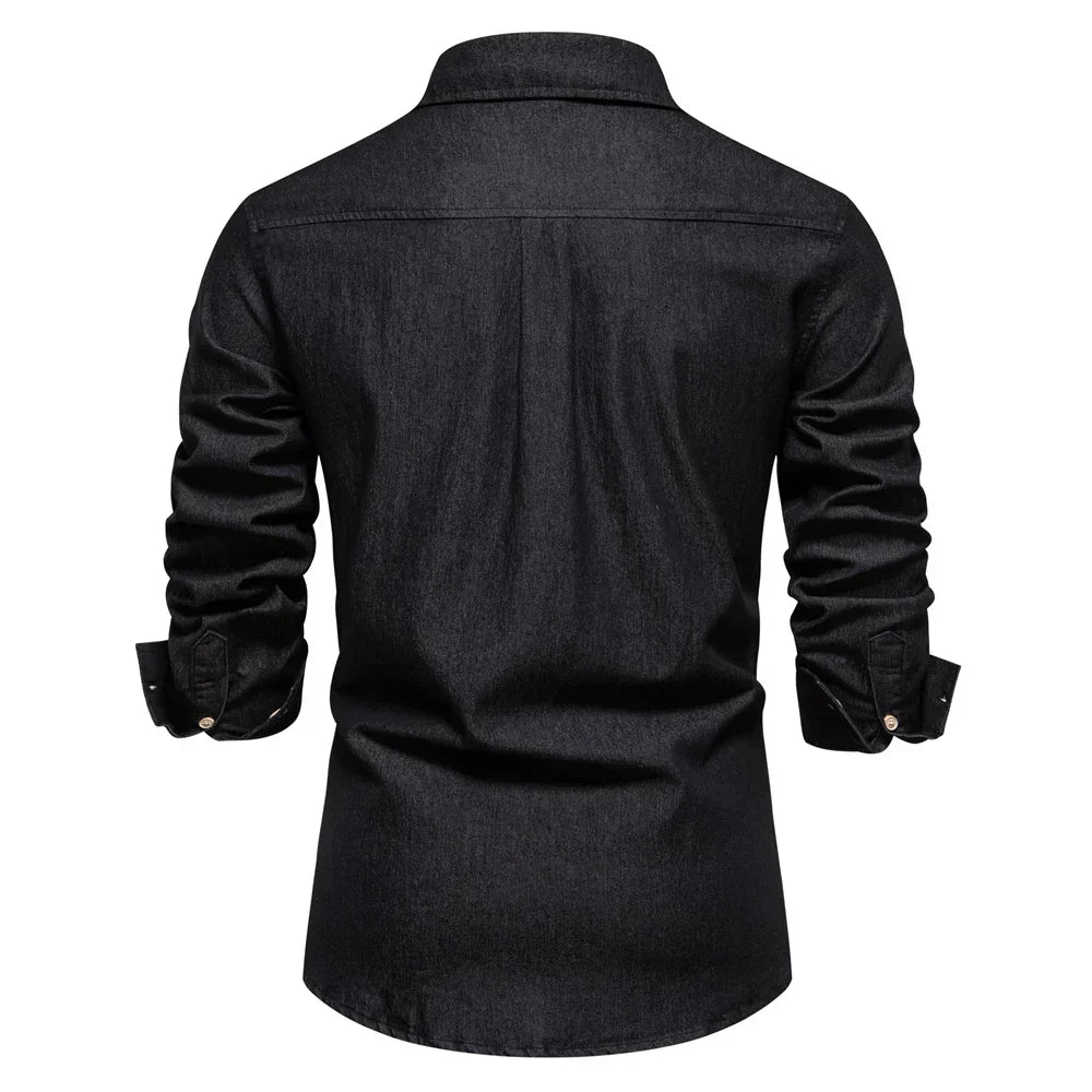 Men's Long Sleeve Button Front Shirt Cotton