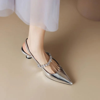 Women's Crystal Slingback Heels Pointed Toe Pumps