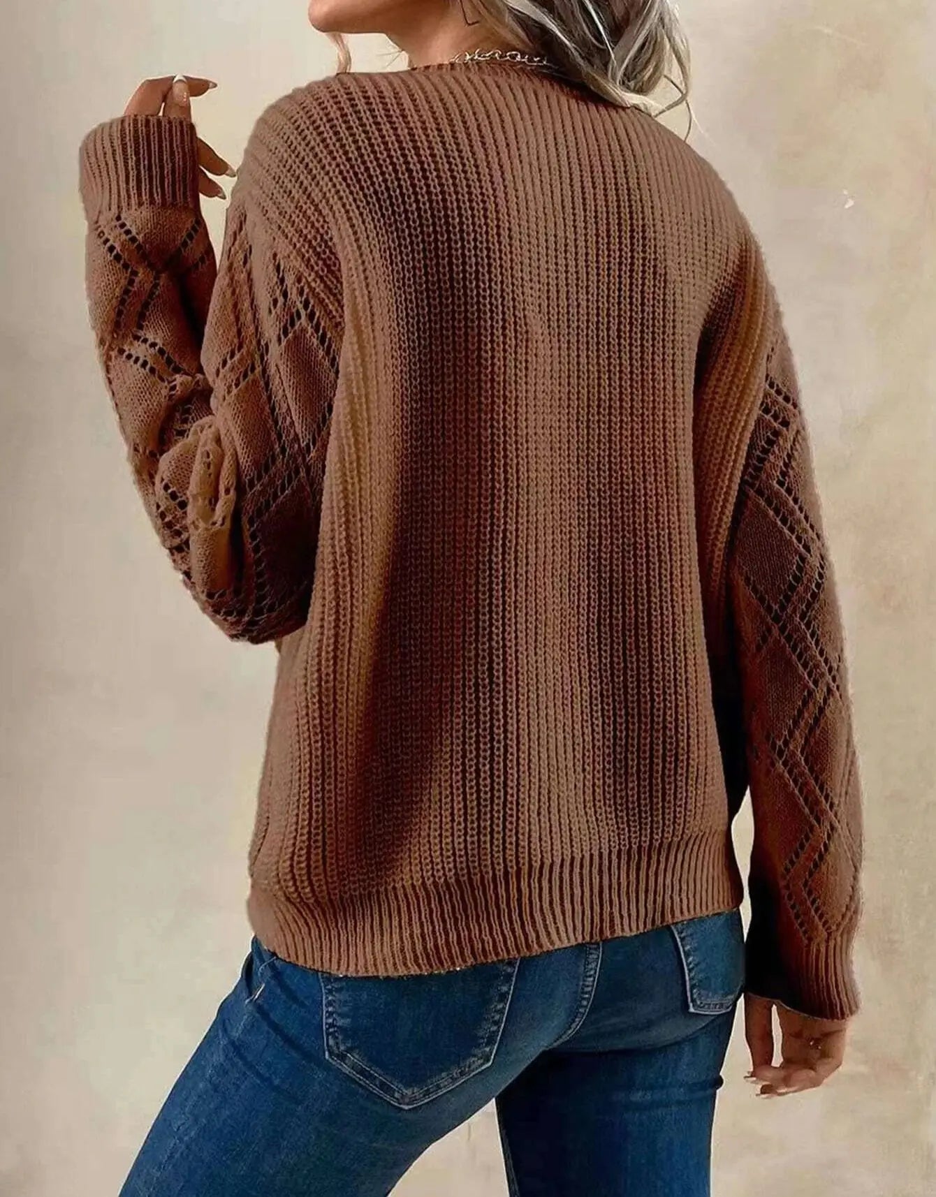 Women's V Neck Sweater Solid Paisley Pattern
