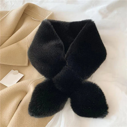 Women's Wrap Collar Scarf Fur Trim Cross Design - VibreMode