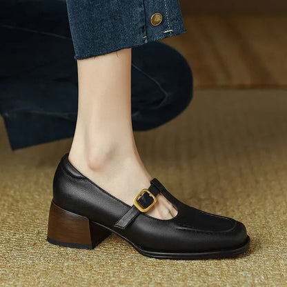 Women's T-Strap Mary Jane Shoes Low Block Heel