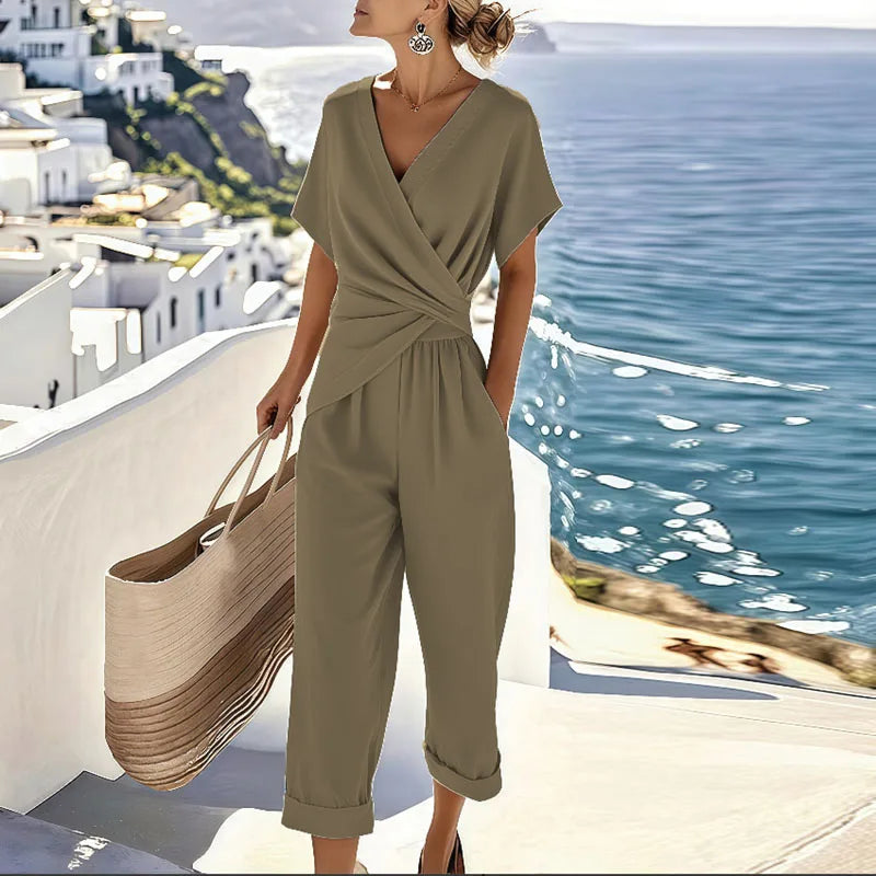 Relaxed Fit Women's V Neck Summer Jumpsuit
