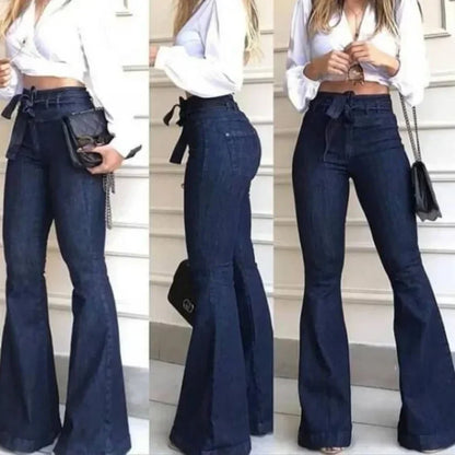 Women's High Waist Flare Jeans Slim Fit Dark Blue