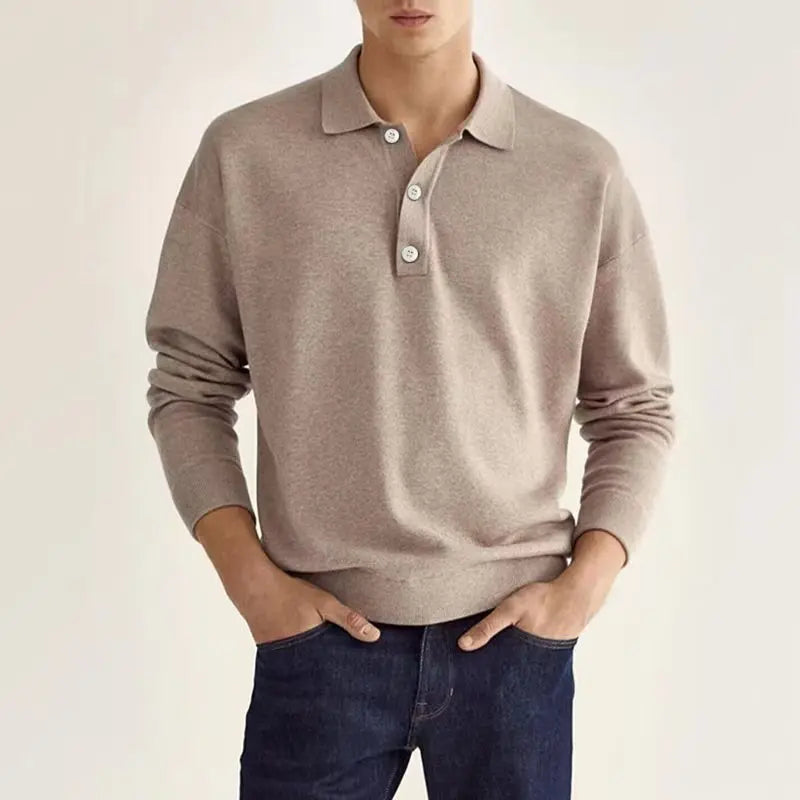 Men's Long Sleeve Polo Shirt Ribbed Cuffs - VibreMode