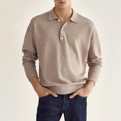 Men's Long Sleeve Polo Shirt Ribbed Cuffs - VibreMode