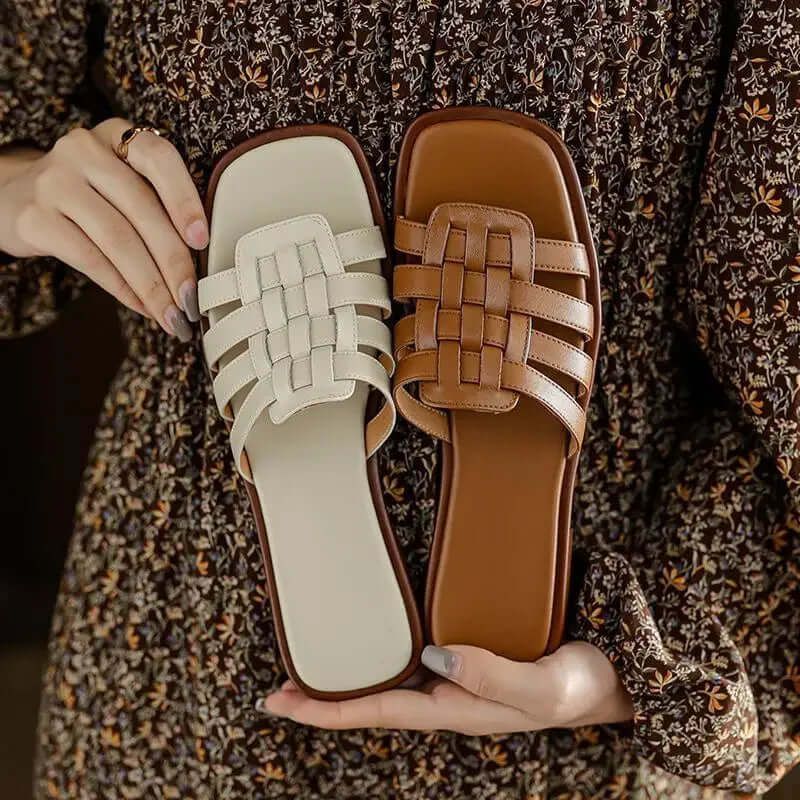 Women's Leather Flat Slides