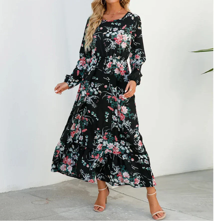 Women's Floral Long Sleeve Maxi Dress