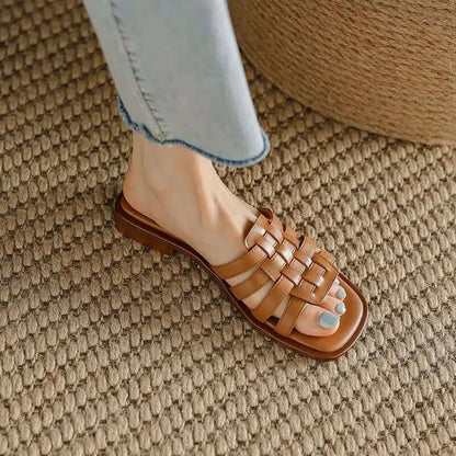 Women's Leather Flat Slides