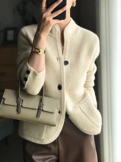 Women's Cardigan Sweater Button Front Contrast Cuffs