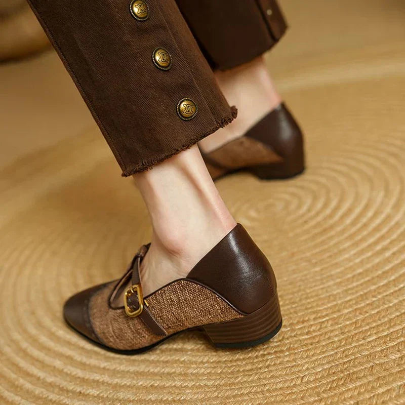 Classic Two Tone Mary Jane Women's Low Heel Shoes