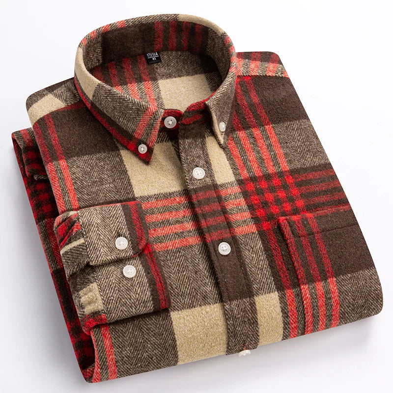 Men's Plaid Long Sleeve Shirt Button Front