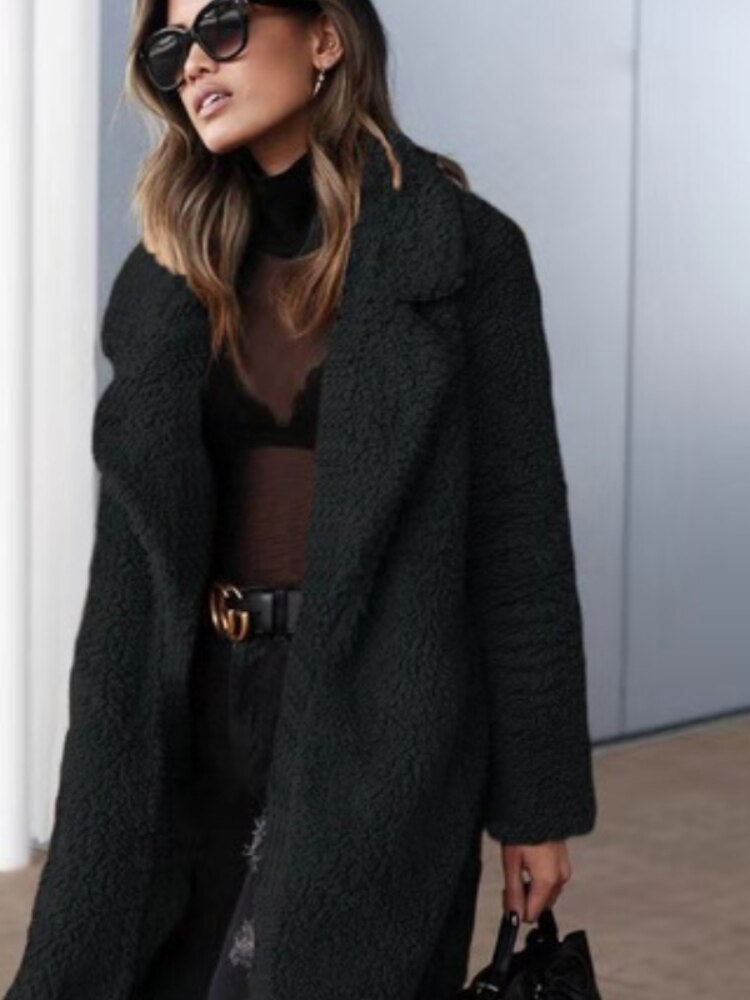 Women's Long Teddy Coat Oversized Warm Beige