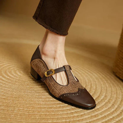 Classic Two Tone Mary Jane Women's Low Heel Shoes